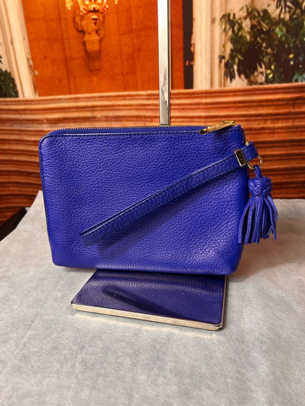 Talbots Blue Leather Wristlet Clutch